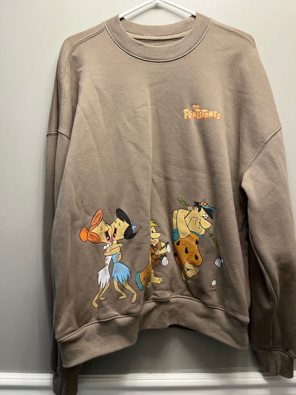 Hollister Brown The Flintstones Crewneck Sweater with Multicolor Characters
